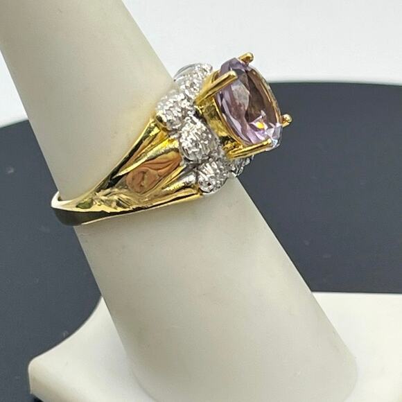 RT 925 Sterling Silver Vermeil Rose de France Amethyst Diamond
Ring Size 7.5 - Picture 4 of 11